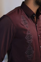 Wine Stone-Work Party-Wear Shirt
