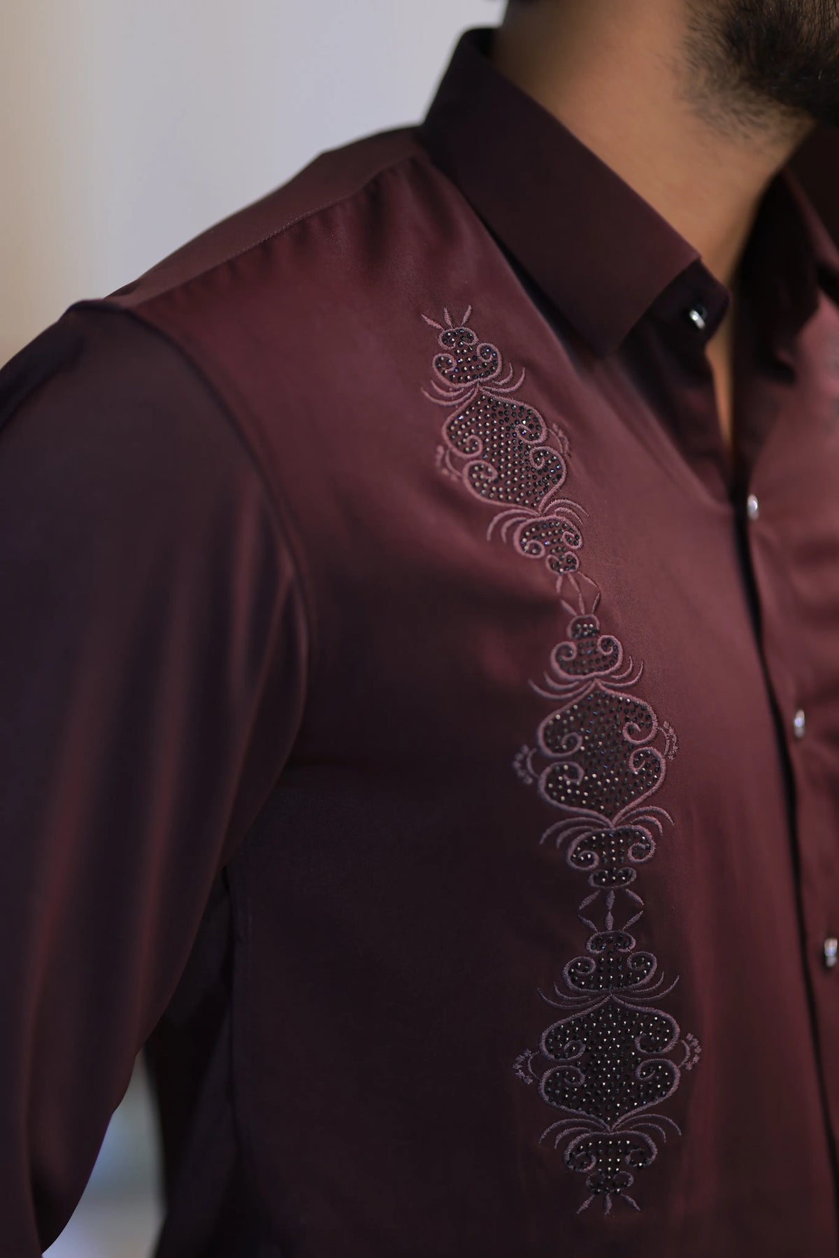 Wine Stone-Work Party-Wear Shirt