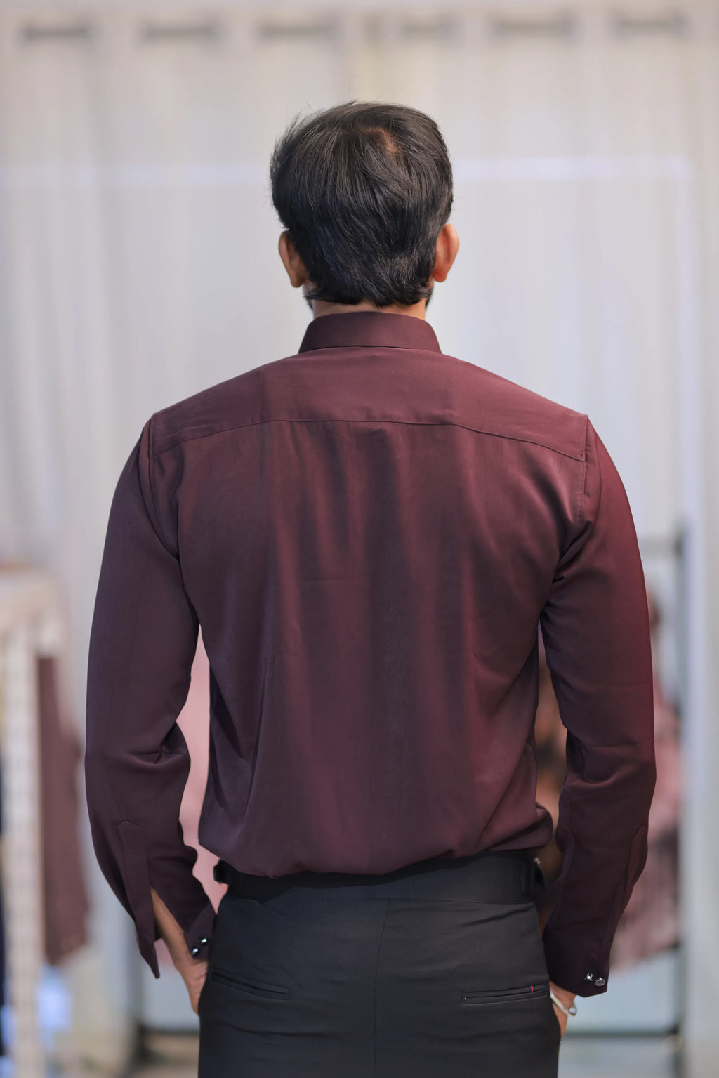 Wine Stone-Work Party-Wear Shirt