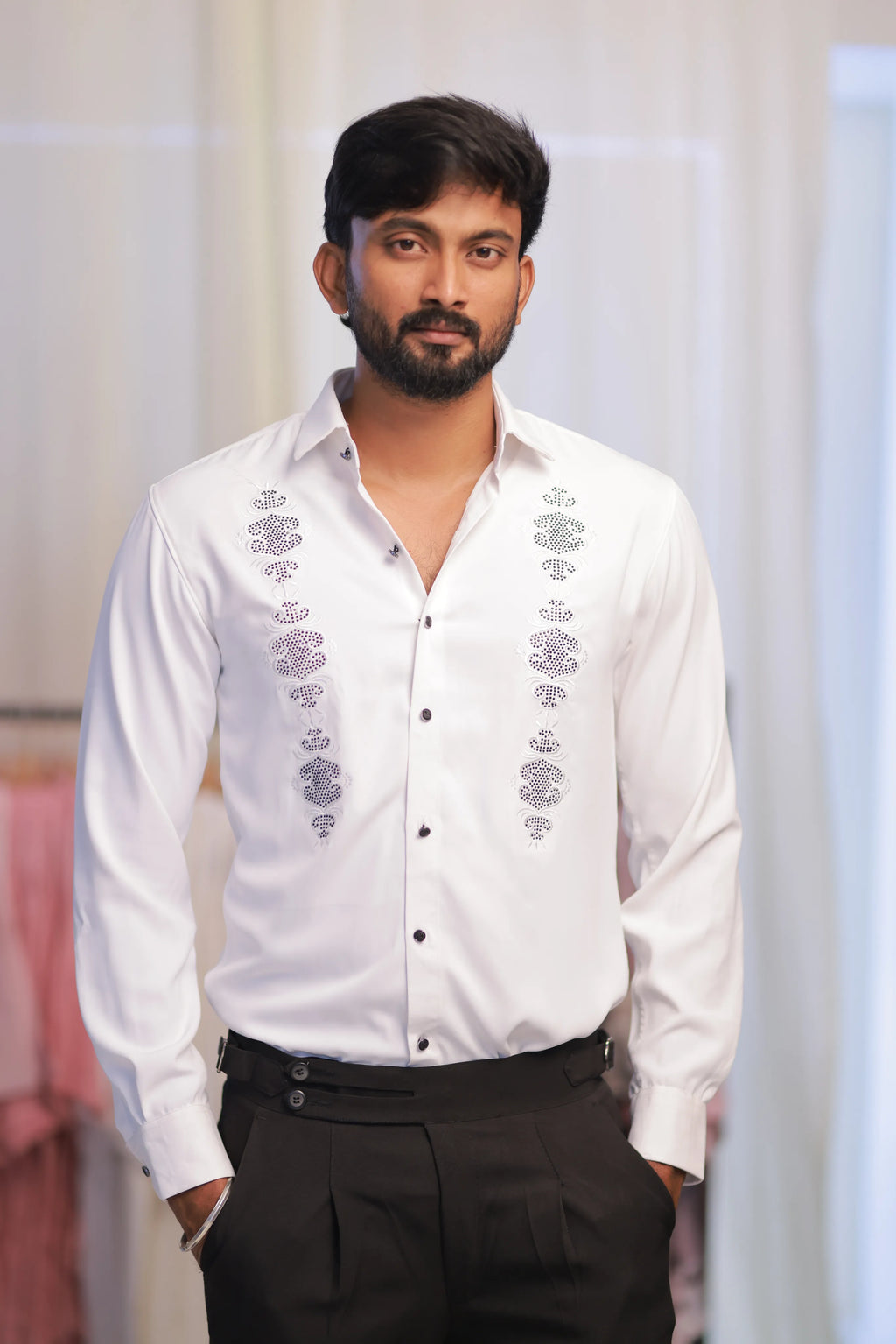 White Stone-Work Party-Wear Shirt