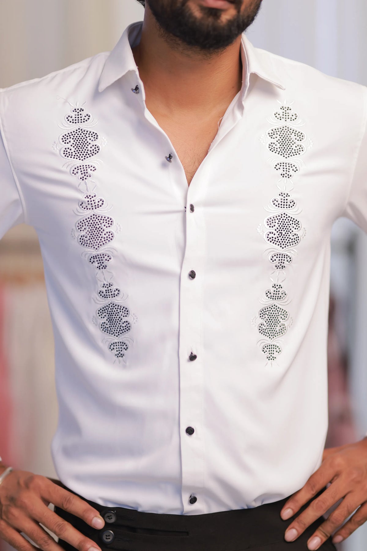 White Stone-Work Party-Wear Shirt