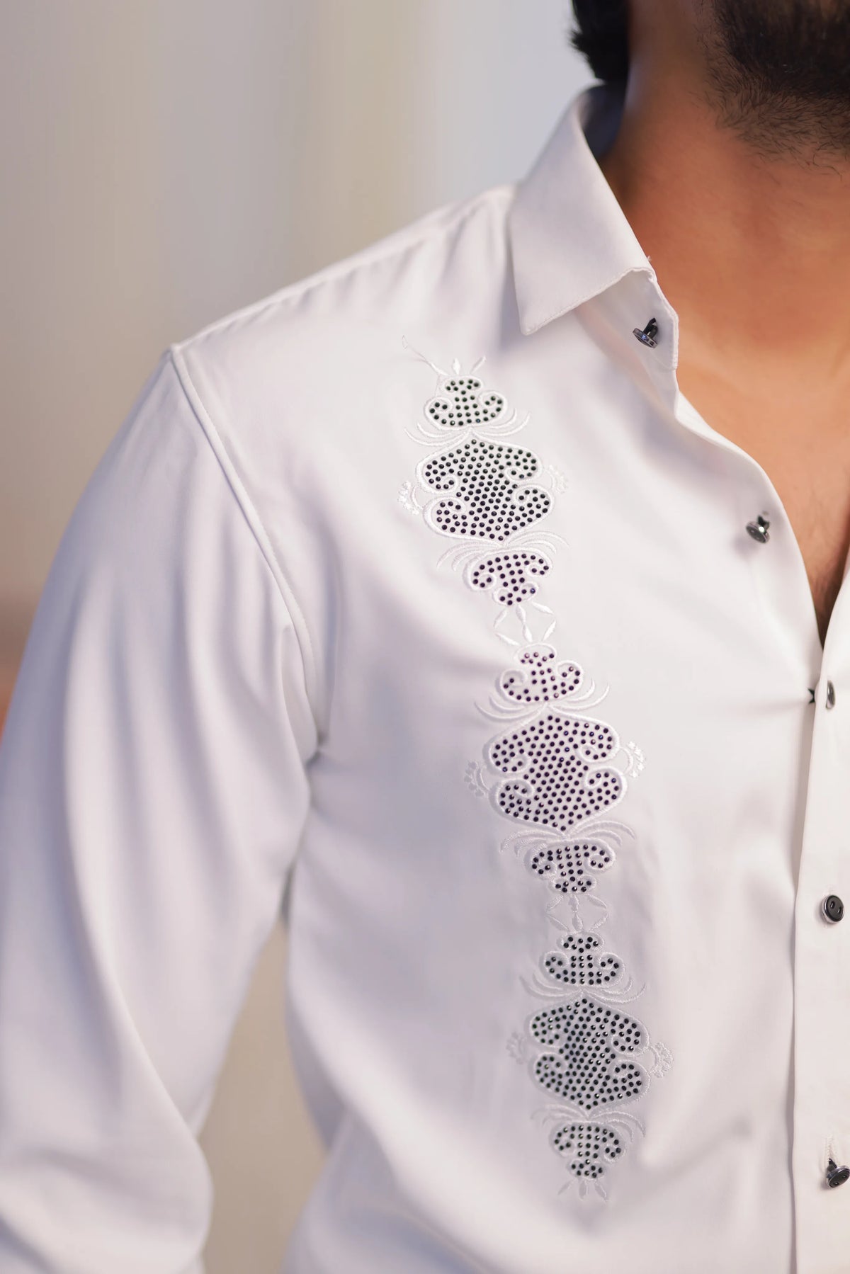 White Stone-Work Party-Wear Shirt