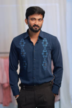 Blue Stone-Work Party-Wear Shirt