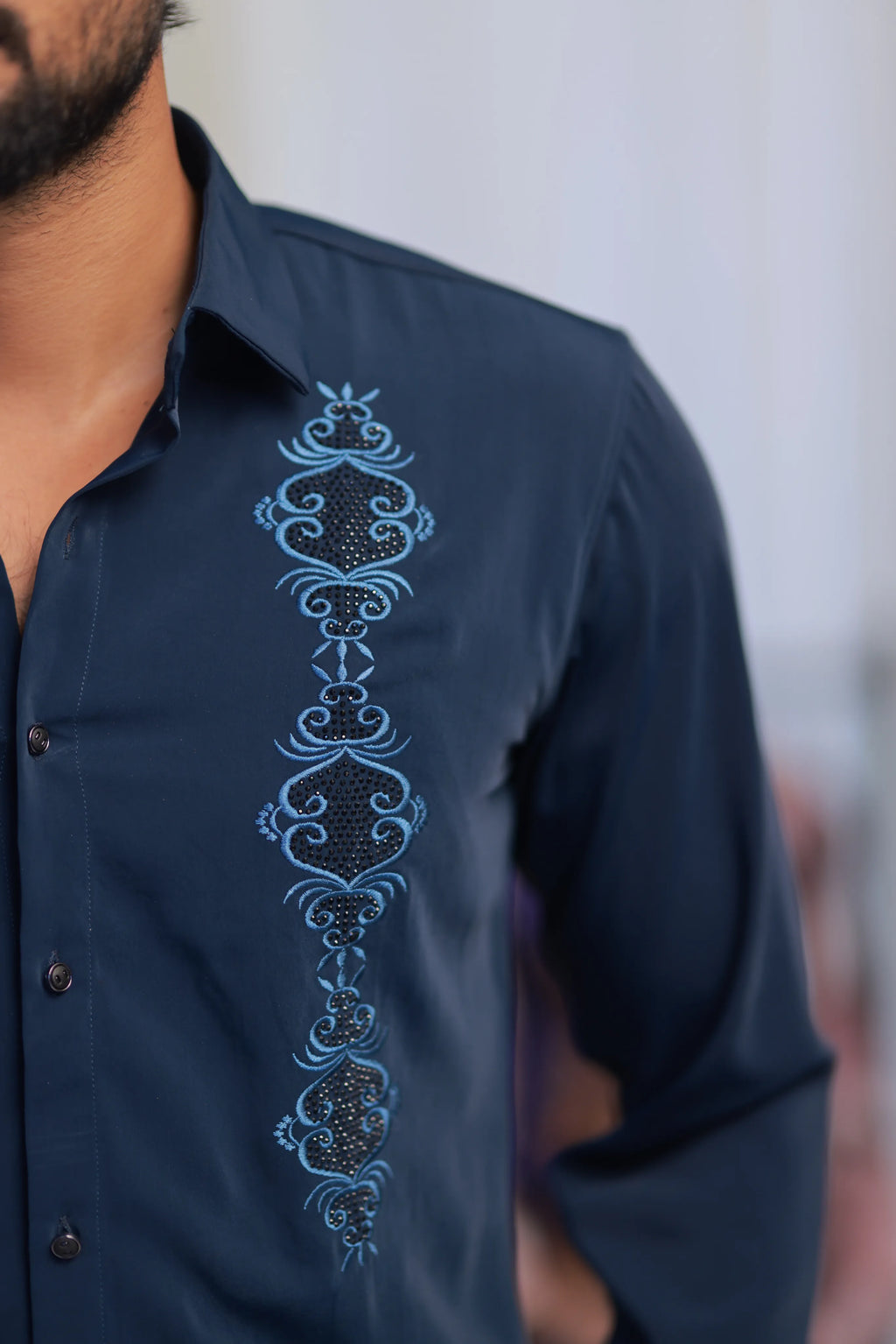 Blue Stone-Work Party-Wear Shirt