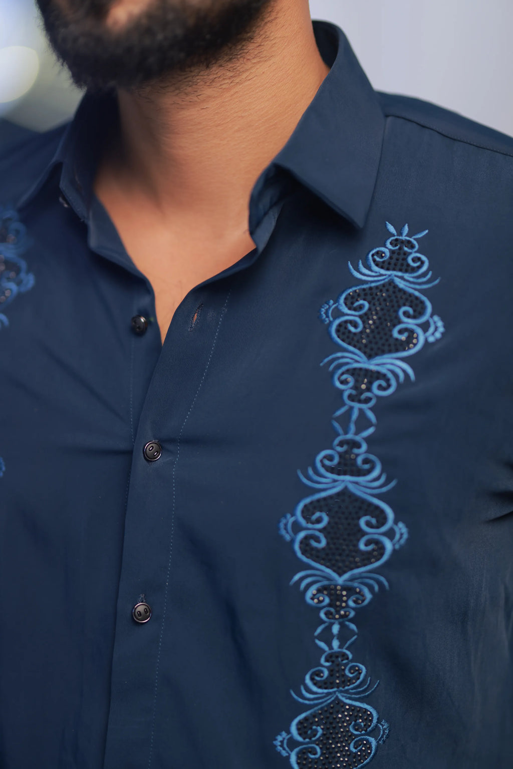 Blue Stone-Work Party-Wear Shirt