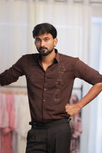Brown Stone-Work Party-Wear Shirt