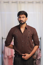 Brown Stone-Work Party-Wear Shirt