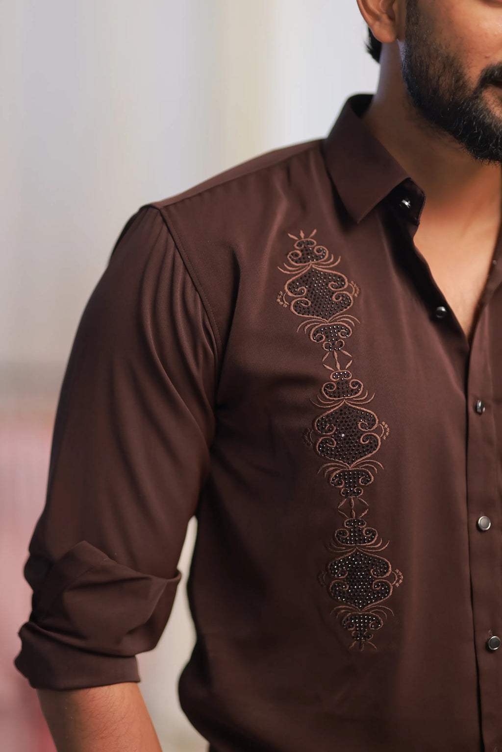 Brown Stone-Work Party-Wear Shirt
