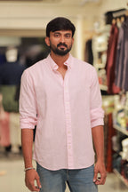 Pink Linen Striped full-Hand Shirt