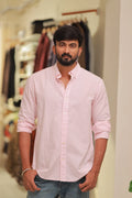 Pink Linen Striped full-Hand Shirt