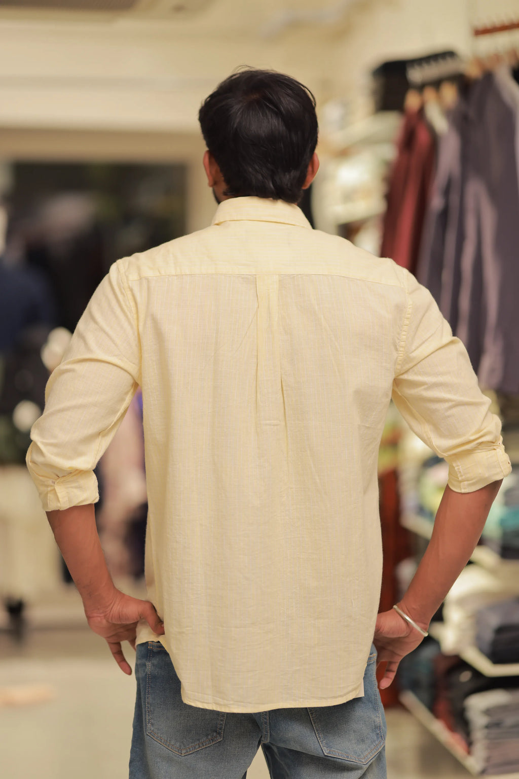 Yellow Linen Striped Full-Hand Shirt