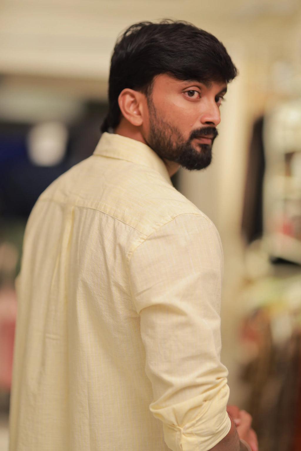 Yellow Linen Striped Full-Hand Shirt