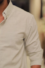 Green Linen Striped Full-Hand Shirt