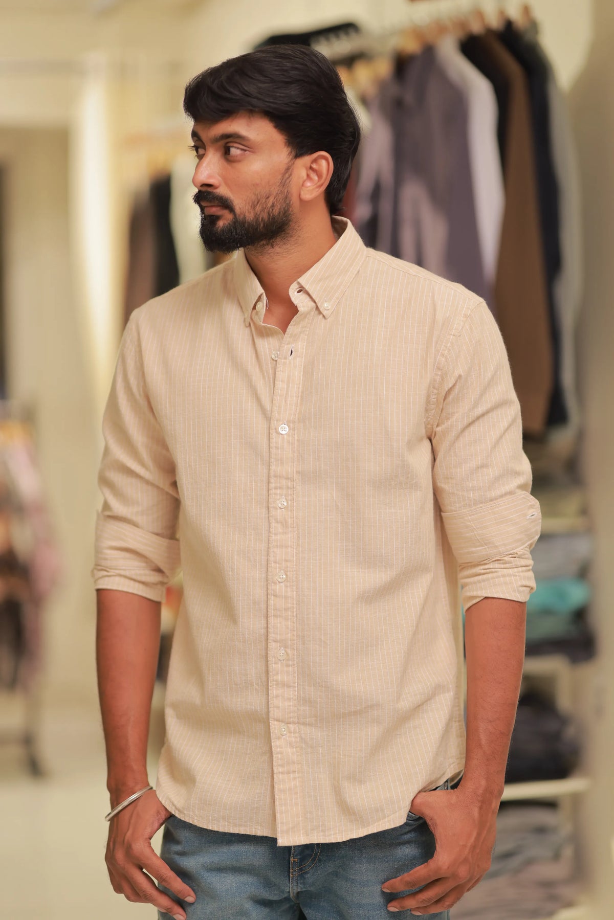 Sandal Linen Striped Full-Hand Shirt