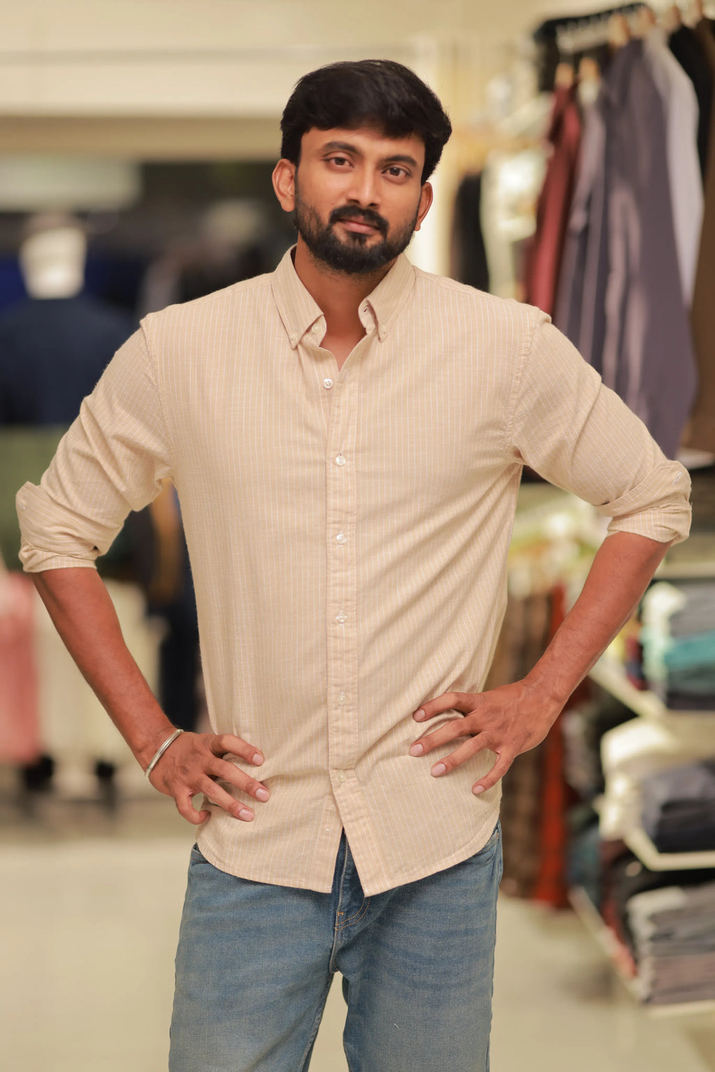 Sandal Linen Striped Full-Hand Shirt
