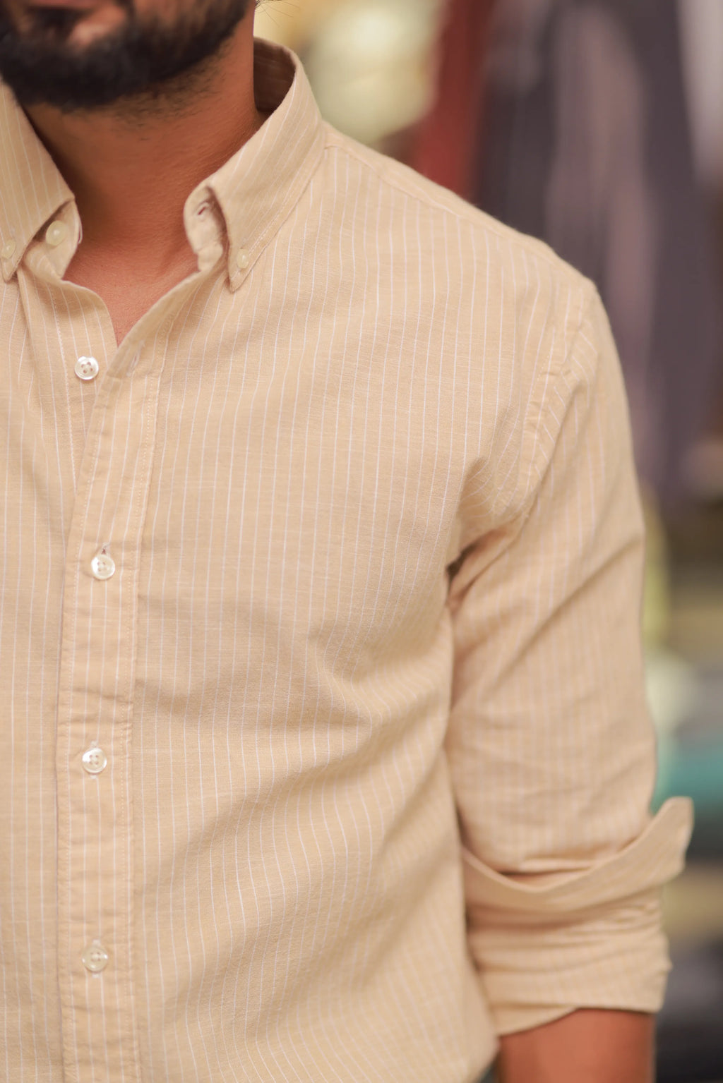 Sandal Linen Striped Full-Hand Shirt