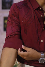 Wine Stone-Work Party-Wear Shirt