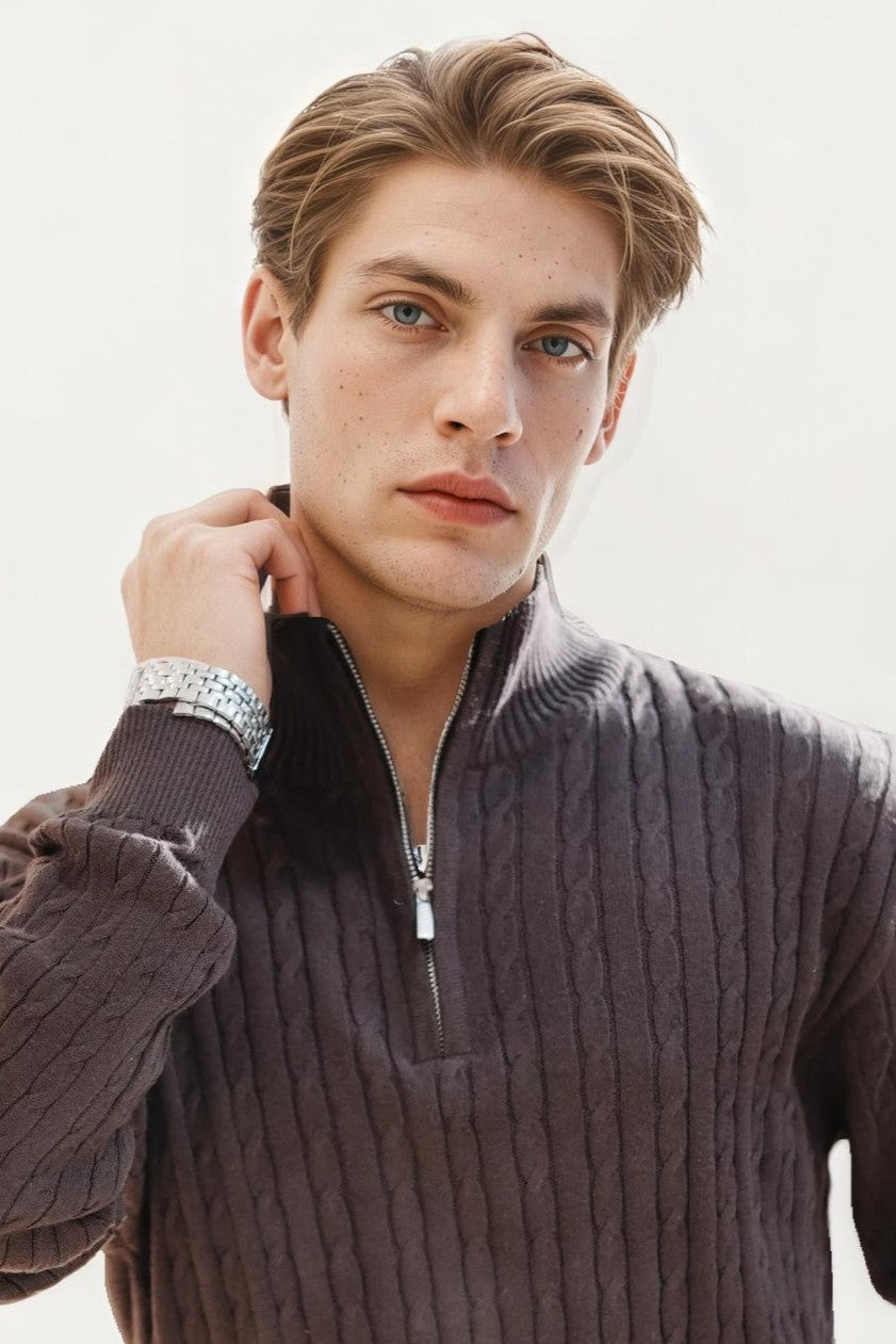 Brown Turtle Neck Zipper