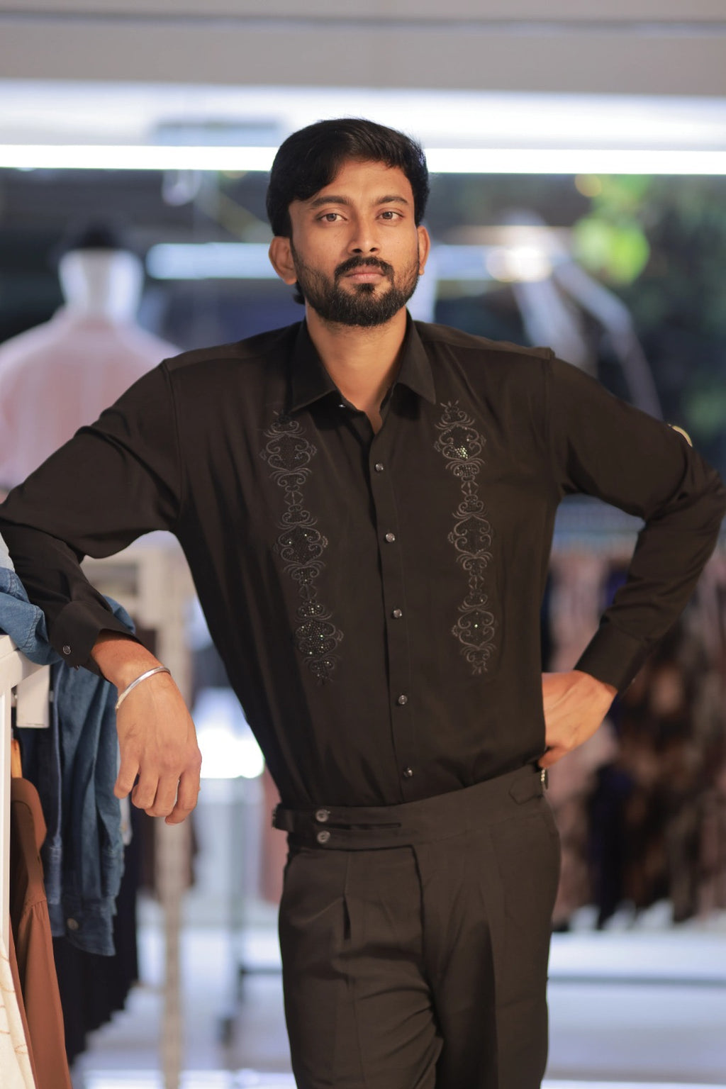 Black Stone-Work Party-Wear Shirt