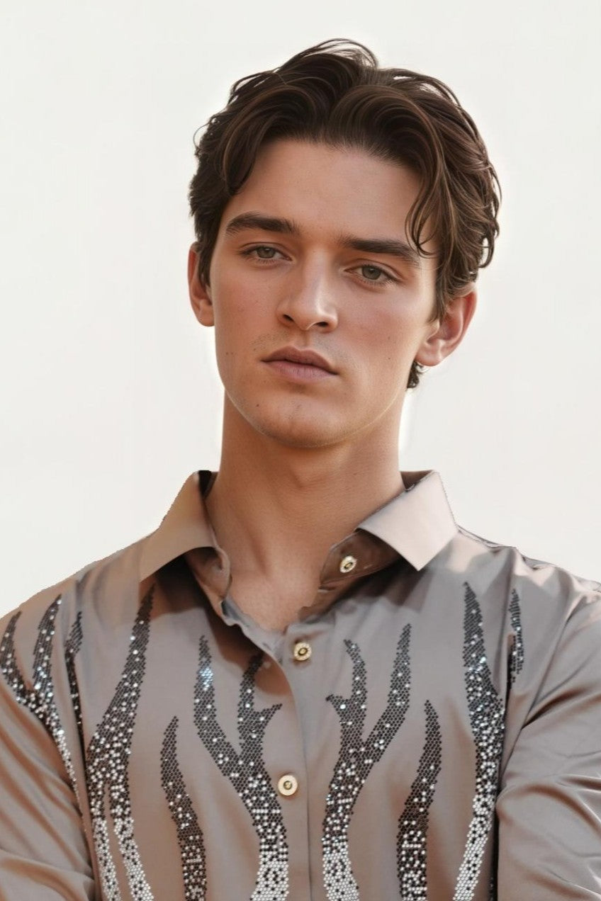 Brown imported embellished shirt