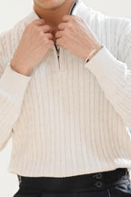Beige Turtle Neck Zipper