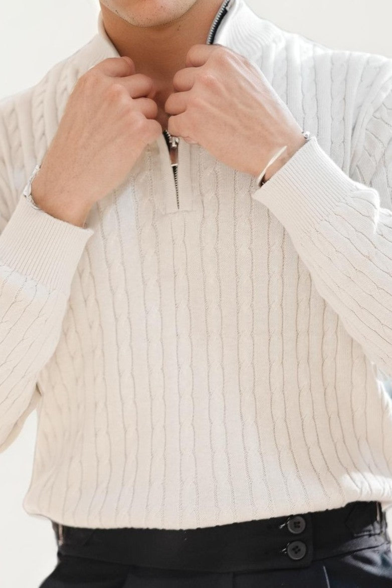 Beige Turtle Neck Zipper