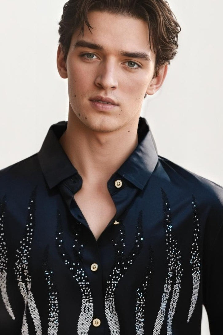 Black imported embellished shirt