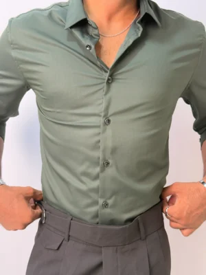 Olive Green Plain Formal Shirts