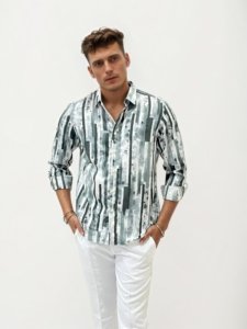 Blue Rayon Regular Fit Printed Shirt