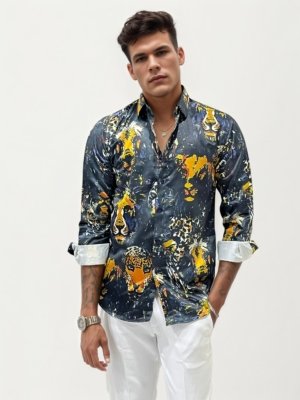 Lion Satin Slim FitPrinted Shirt
