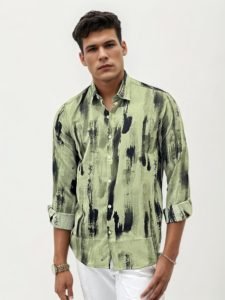 Green Rayon Slim Fit Printed Shirt