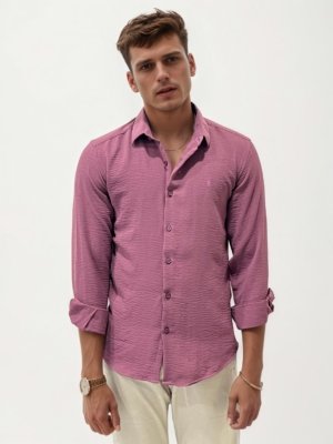 Pink Linen Crushed Regular Fit Shirt