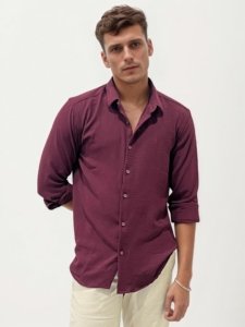 Wine Linen Crushed Regular Fit Shirt