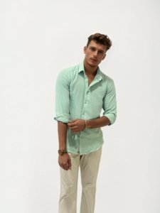 Mint Green Linen Crushed Regular Fit Shirt