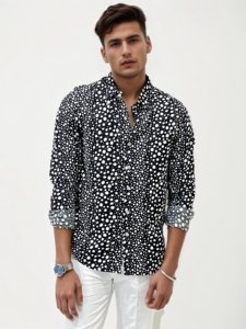 Black Slim Fit Printed Shirt