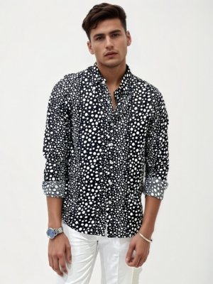 Black Slim Fit Printed Shirt