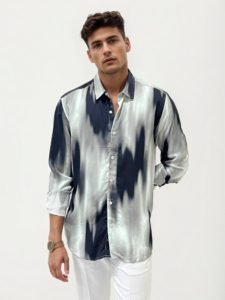 Black Viscose Regular Fit Printed Shirt