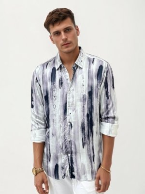 Purple Viscose Regular Fit Printed Shirt