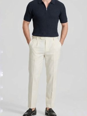 Beige Slim Fit Gurkha Trousers