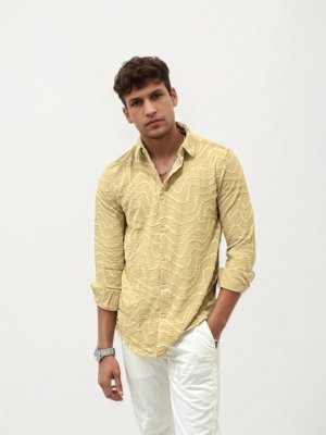 Yellow Self Texture Slim Fit Shirt