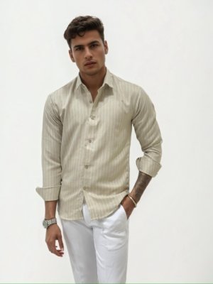 Beige Striped Slim Fit Shirt