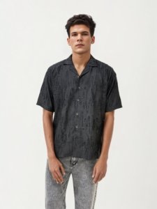 Black Self Texture Half Hand Shirt