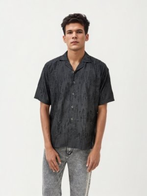 Black Self Texture Half Hand Shirt