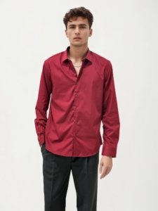 Maroon Slim Fit Plain Shirt