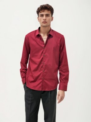 Maroon Slim Fit Plain Shirt