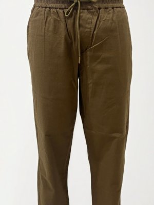 Olive Green Drawstring Linen Trousers