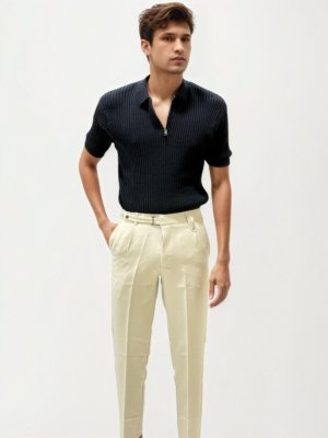 Beige Slim Fit Gurkha Trousers