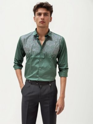 Green Stone Work Party Wear