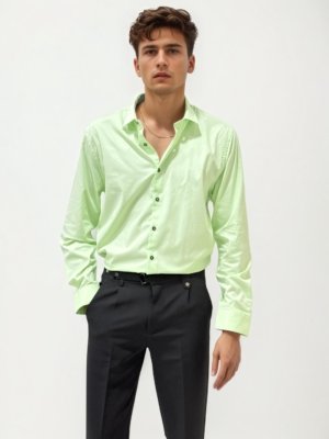 Lime Green Slim Fit Plain Shirt