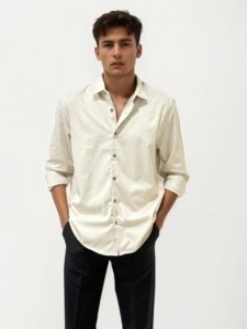 Beige Slim Fit Plain Shirt